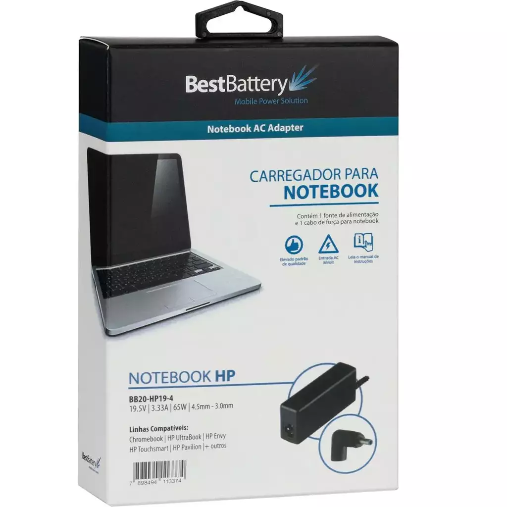 Fonte Dell, carregador para notebook - BB20-DE19-A / 19.5V / 3.34A / 65W / 7.4mm -5.0mm