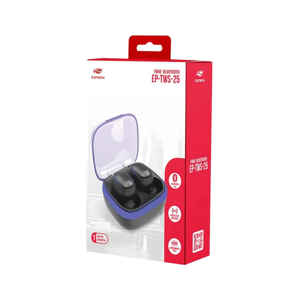 Fone de Ouvido C3Tech EP-TWS-25BK Bluetooth 5.4