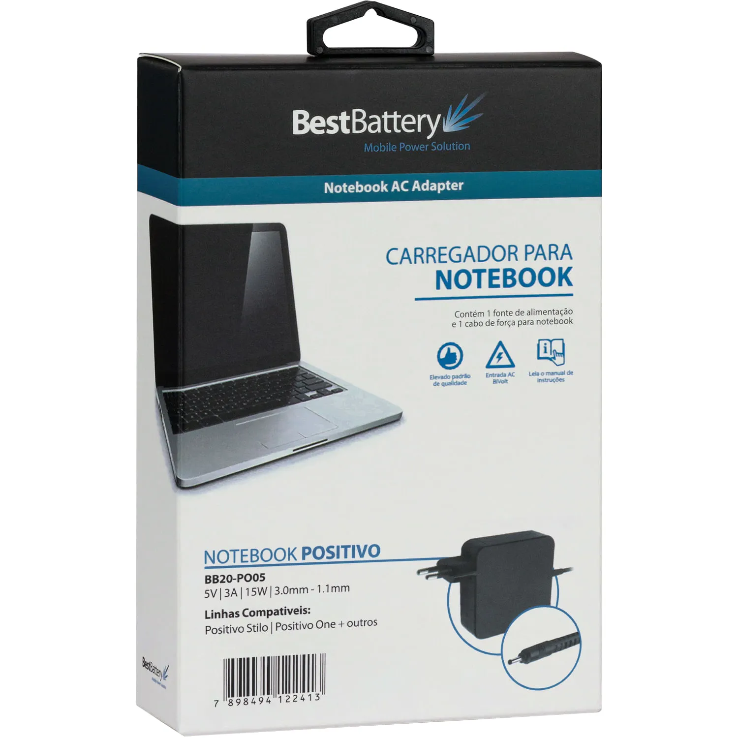 Fonte para notebook Positivo - BB20-TO19-B25, 19V/ 3,42A/ 65W/ 5.5mm- 2.5mm