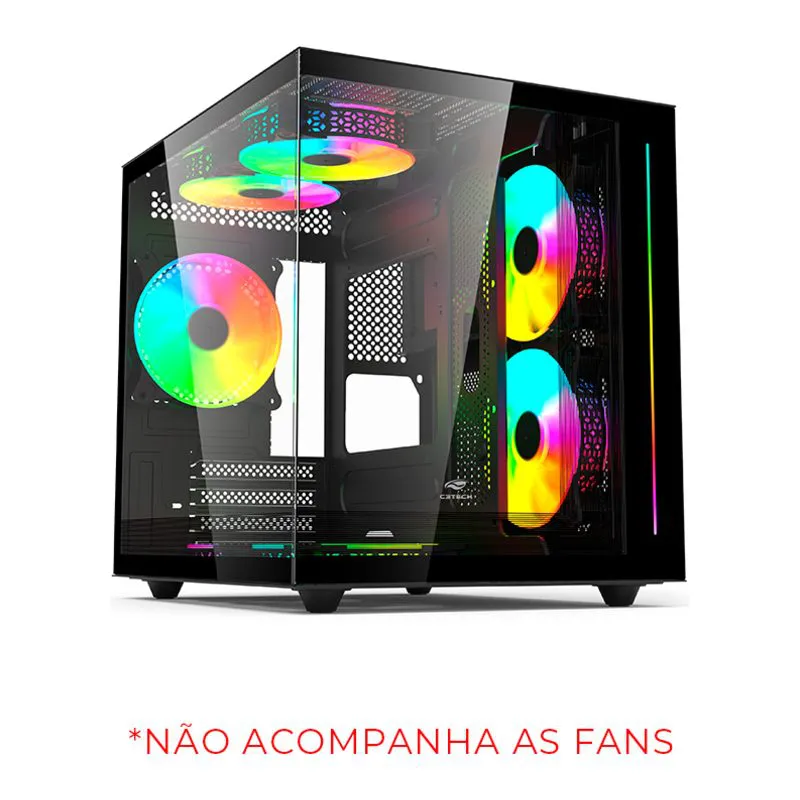 GABINETE GAMER AQUARIUS C3TECH HMT-G810BK SEM FONTE COM 5 FANS